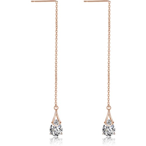 Sterling Silver With Rose Gold Plated Cubic Zirconia Drop Earrings For Women