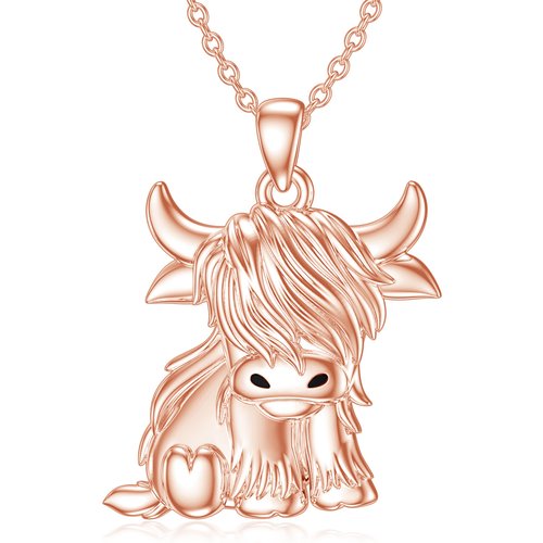 Sterling Silver with Rose Gold Plated Highland Cow Pendant Necklace