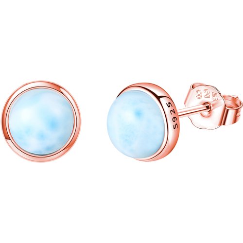 Sterling Silver with Rose Gold Plated Lalimar Stone Round Stud Earrings