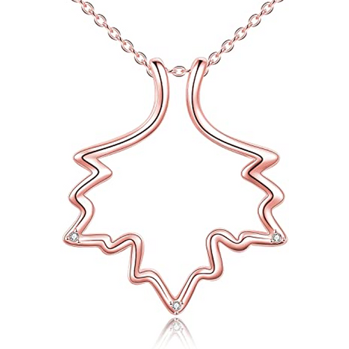 Sterling Silver with Rose Gold Plated Cubic Zirconia Maple Leaf & Ring Holder Pendant Necklace
