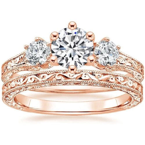 Sterling Silver with Rose Gold Plated Moissanite Engagement Ring