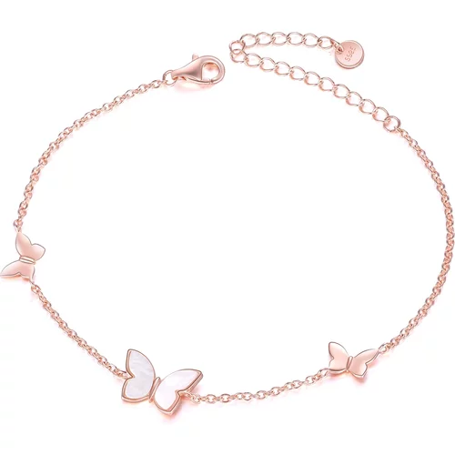Sterling Silver with Rose Gold Plated Mother Of Pearl Butterfly Charm Bracelet
