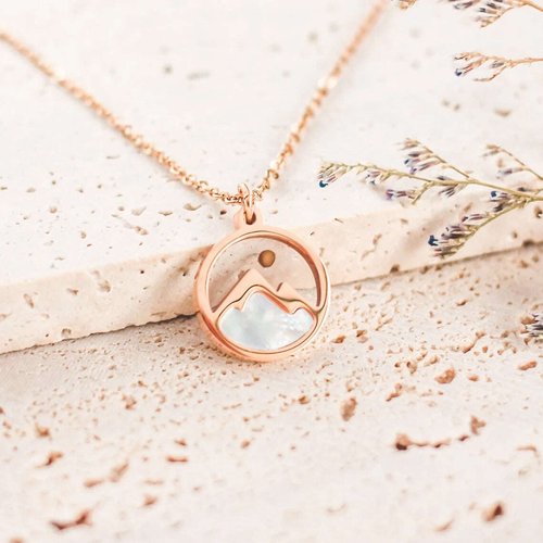 Sterling Silver with Rose Gold Plated Mother Of Pearl Mountains & Mustard Seeds Pendant Necklace