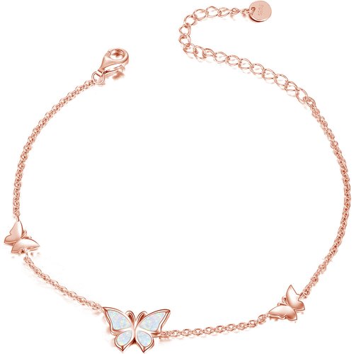Sterling Silver with Rose Gold Plated Opal Butterfly Charm Bracelet