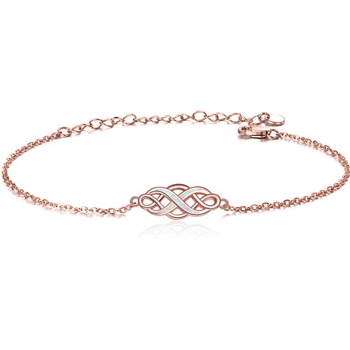 Sterling Silver with Rose Gold Plated Opal Celtic Knot Charm Bracelet