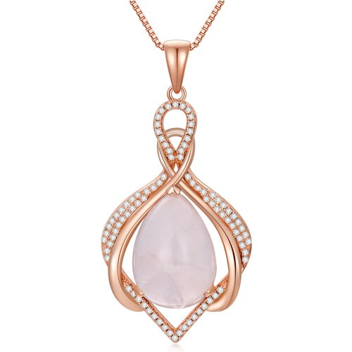 Sterling Silver with Rose Gold Plated Pear Shaped Crystal & Infinity Symbol Pendant Necklace