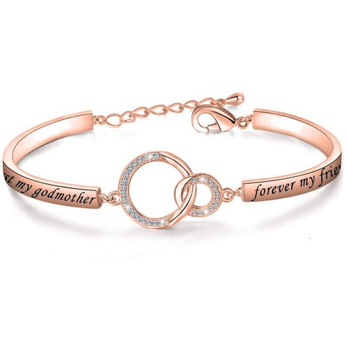 Sterling Silver with Rose Gold Plated Cubic Zirconia Pendant Bangle Bracelet