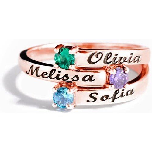 Sterling Silver with Rose Gold Plated Cubic Zirconia Personalized Birthstone Name Ring