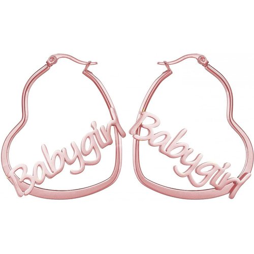 Sterling Silver with Rose Gold Plated Personalized Classic Name & Heart Hoop Earrings