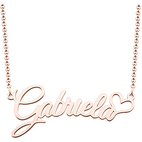 Sterling Silver with Rose Gold Plated Personalized Classic Name & Heart Pendant Necklace