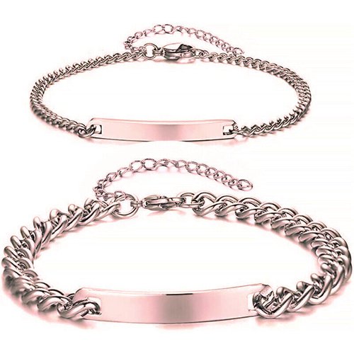 Sterling Silver with Rose Gold Plated Personalized Engraving & Bar Identification Bracelet