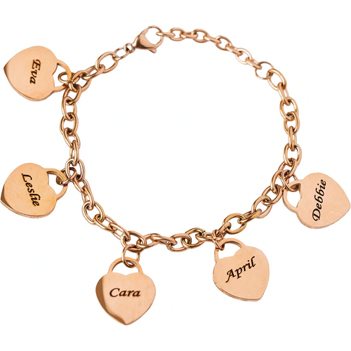 Sterling Silver with Rose Gold Plated Personalized Engraving & Heart Charm Bracelet