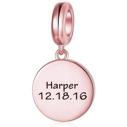 Sterling Silver with Rose Gold Plated Personalized Engraving Round Disc Dangle Charm