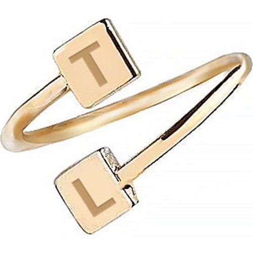 Sterling Silver with Rose Gold Plated Personalized Initial Letter Open Ring