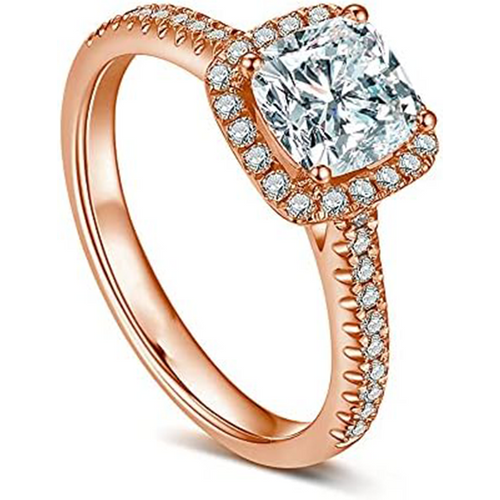 Sterling Silver with Rose Gold Plated Princess-square Shaped Moissanite Square Engagement Ring