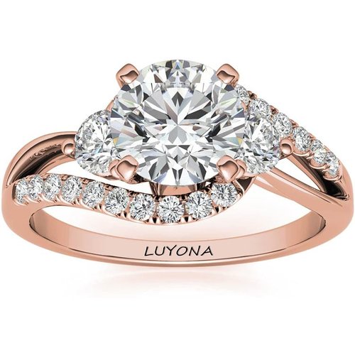 Sterling Silver with Rose Gold Plated Round Moissanite Couple Engagement Ring