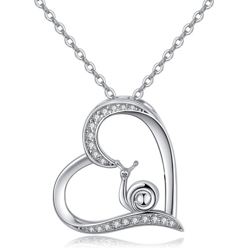 Sterling Silver with Rose Gold Plated Round Zircon Heart Cable Chain Necklace