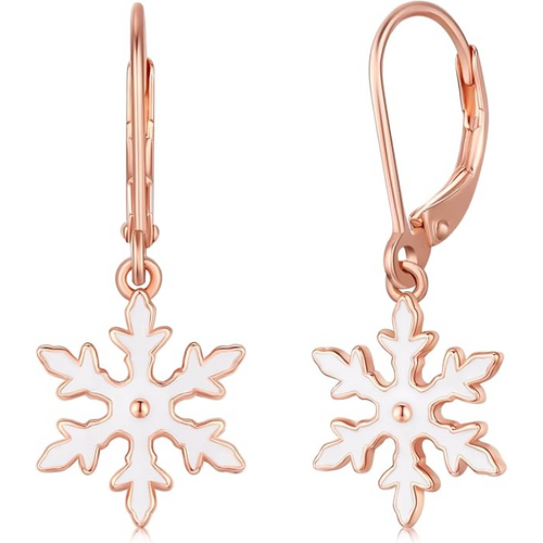 Sterling Silver with Rose Gold Plated Snowflake Lever-back Earrings