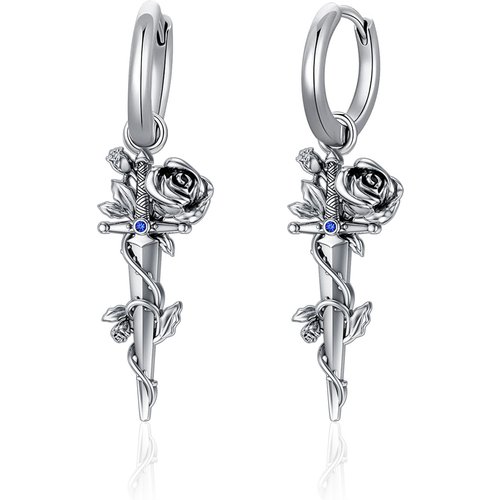 Sterling Silver Cubic Zirconia Rose Hoop Earrings