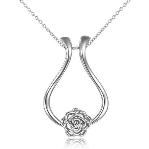 Sterling Silver Rose & Ring Holder Pendant Necklace
