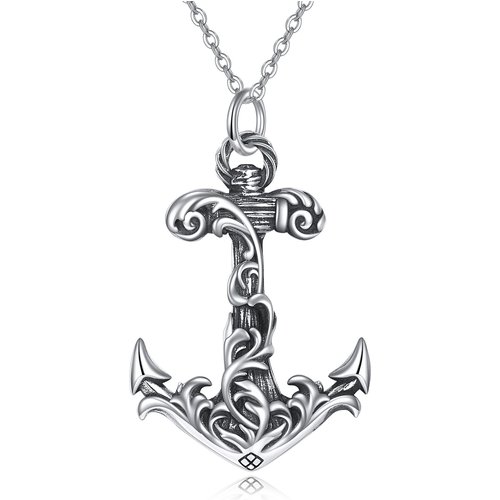 Sterling Silver Round Anchor Pendant Necklace
