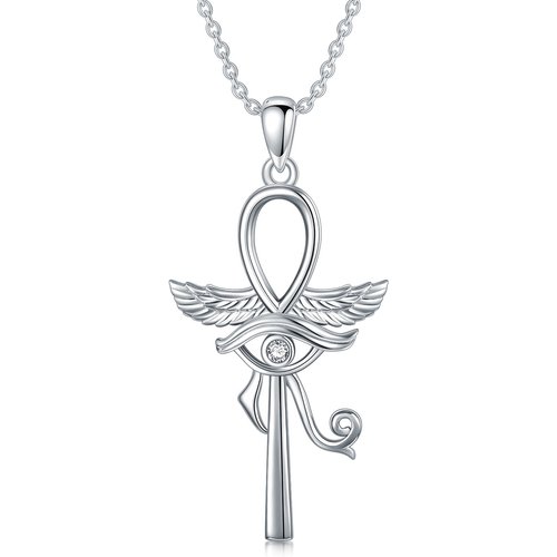 Sterling Silver Round Ankh Pendant Necklace