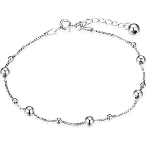 Sterling Silver Round Bead Station Chain Bracelet