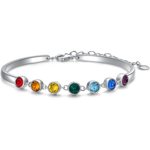 Sterling Silver Round Crystal Chakras Chain Bracelet