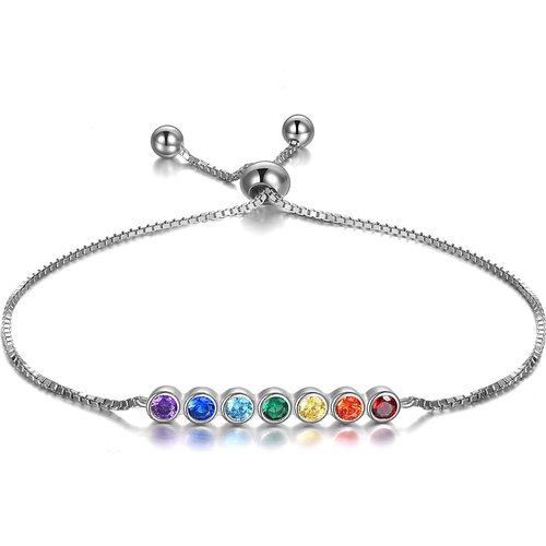 Sterling Silver Round Crystal Chakras Charm Bracelet
