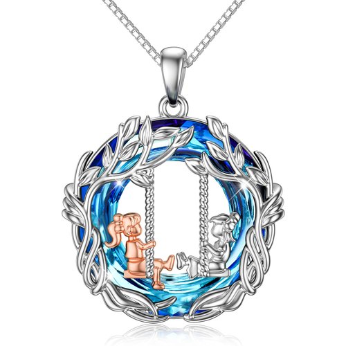 Sterling Silver Round Crystal Sisters Pendant Necklace