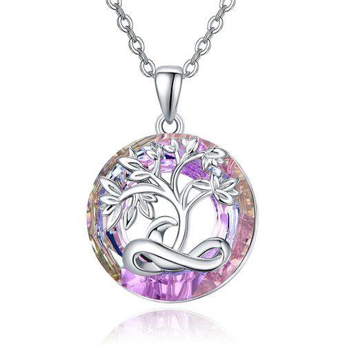 Sterling Silver Round Crystal Tree Of Life Pendant Necklace
