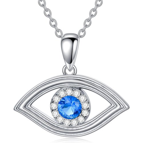 Sterling Silver Round Diamond Devil's Eye Pendant Necklace