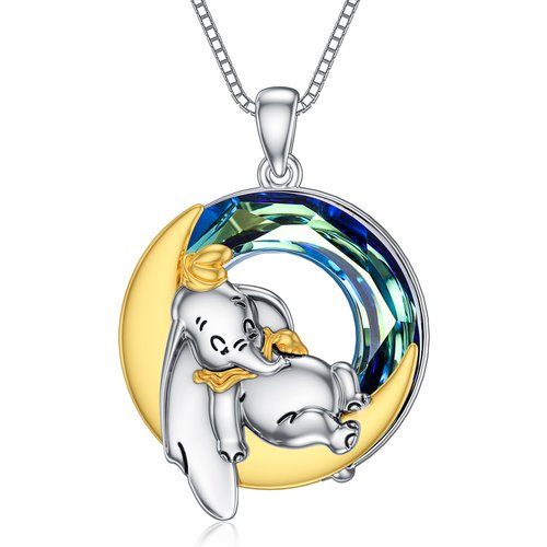 Sterling Silver Round Elephant Crystal Pendant Necklace
