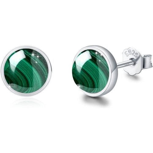 Sterling Silver Round Malachite Round Stud Earrings