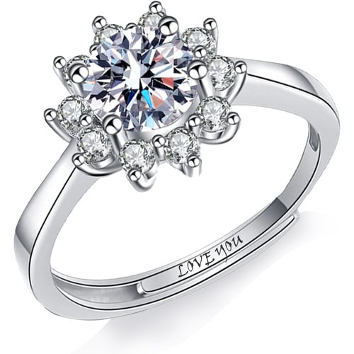 Sterling Silver Round Moissanite Sunflower Ring