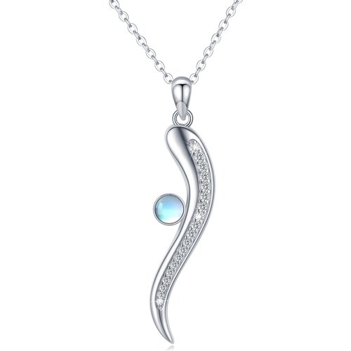 Sterling Silver Round Moonstone Bar Pendant Necklace