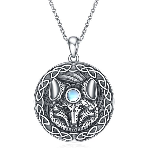 Sterling Silver Round Moonstone Fox Pendant Necklace