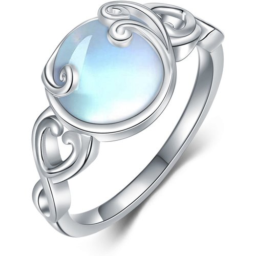 Sterling Silver Round Moonstone Heart Ring