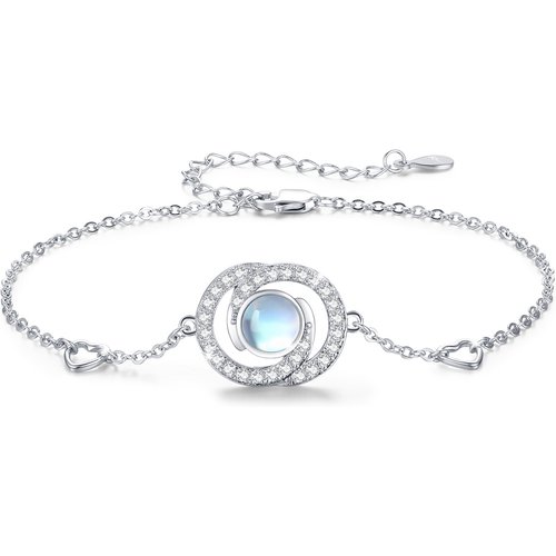 Sterling Silver Round Moonstone Infinity Symbol Charm Bracelet