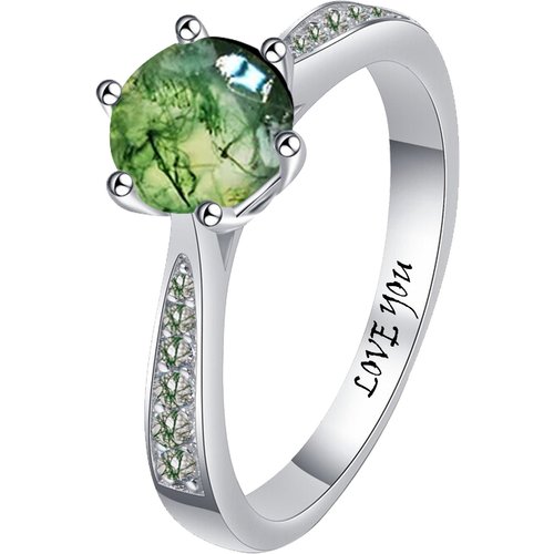 Sterling Silver Round Moss Agate Circle Ring