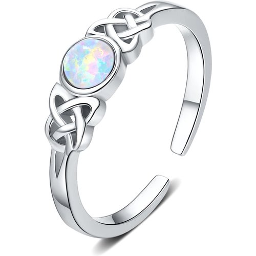 Sterling Silver Round Opal Celtic Knot Open Ring