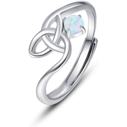 Sterling Silver Round Opal Celtic Knot Ring