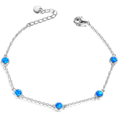 Sterling Silver Round Opal Round/Spherical Charm Bracelet