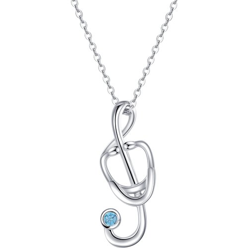 Sterling Silver Round Opal Stethoscope Pendant Necklace