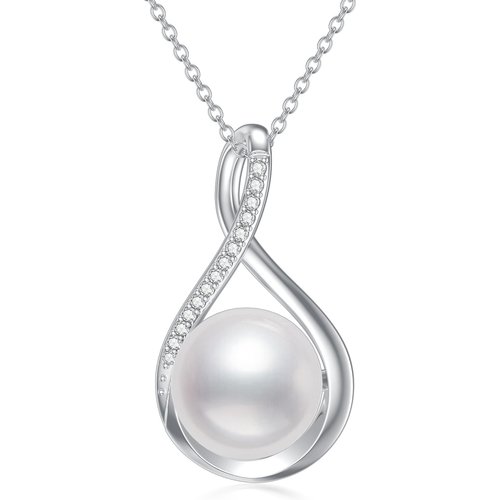 Sterling Silver Round Pearl Infinity Symbol Pendant Necklace