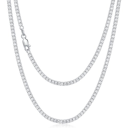 Sterling Silver Round Cubic Zirconia Tennis Chain Necklace