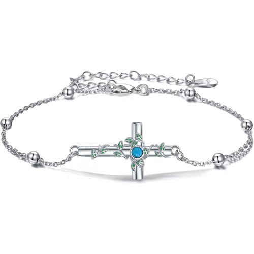 Sterling Silver Round Turquoise Cross Charm Bracelet