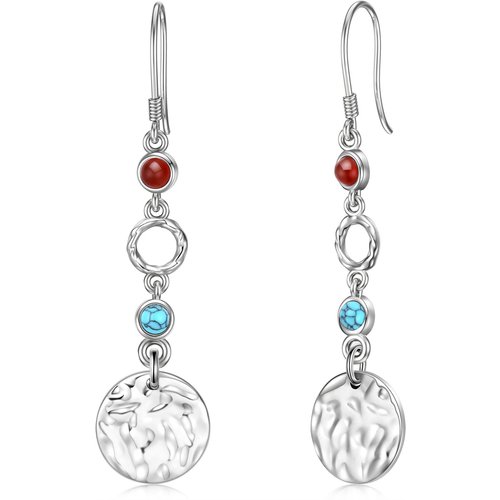 Sterling Silver Round Turquoise Drop Earrings