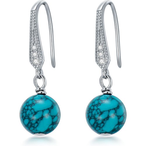 Sterling Silver Round Turquoise Drop Earrings For Women