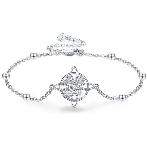 Sterling Silver Round Cubic Zirconia Witches Knot Charm Bracelet